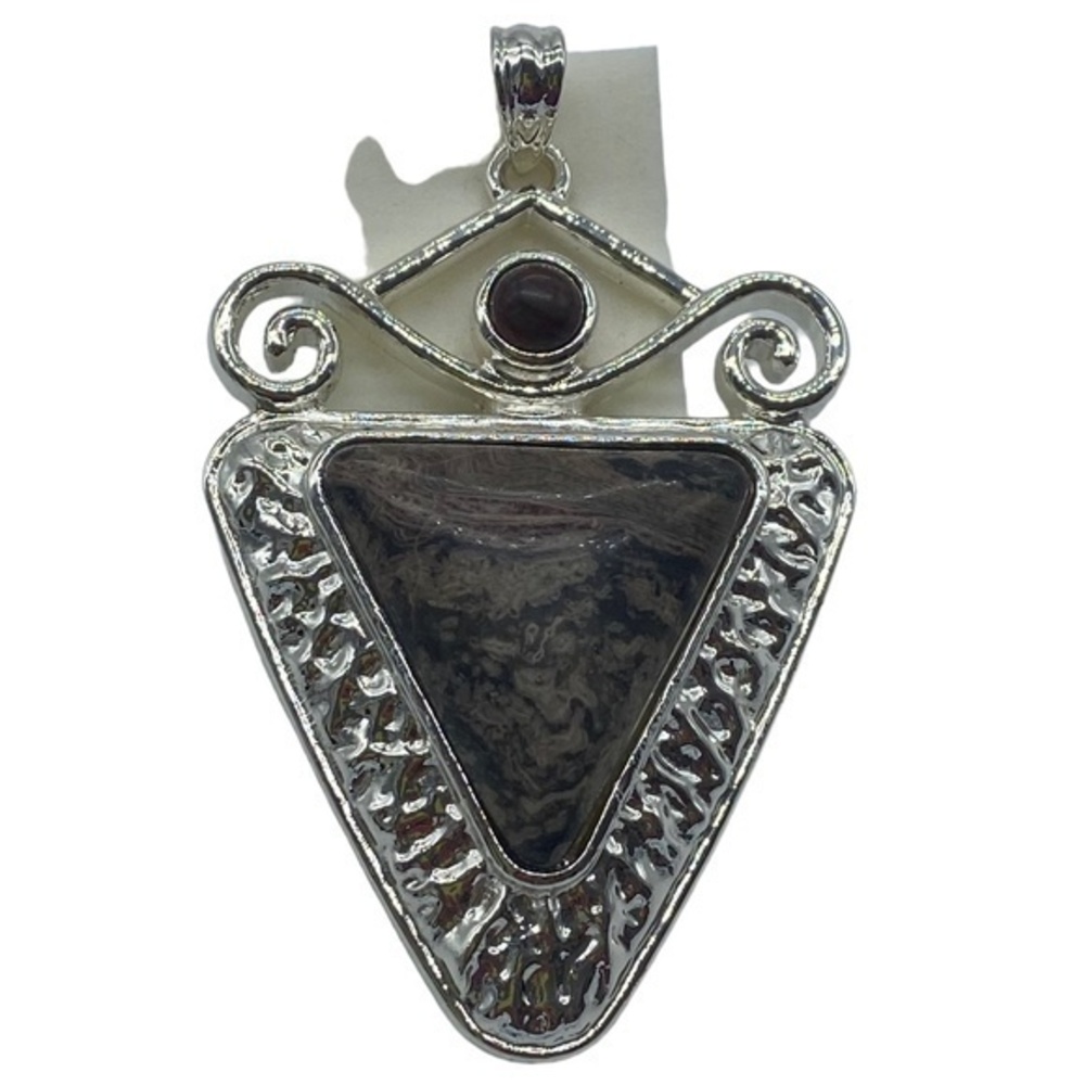 Mexican Jasper Gemstone Sterling Silver 925 Pendant 2.75in